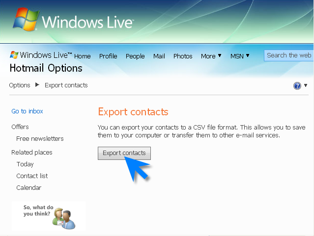 Save Hotmail contacts to file
