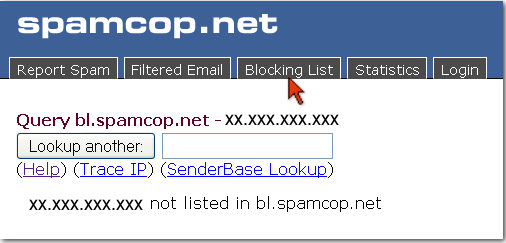 check IP against spamcop blacklist