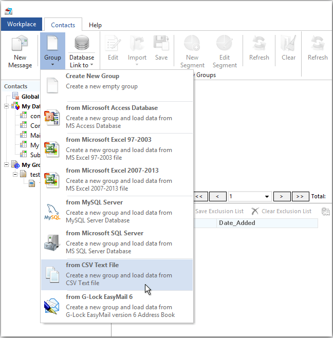 G-Lock EasyMail7 create group from csv file
